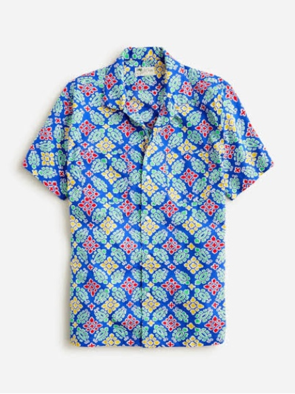 Short-sleeve slub cotton camp-collar shirt in prin